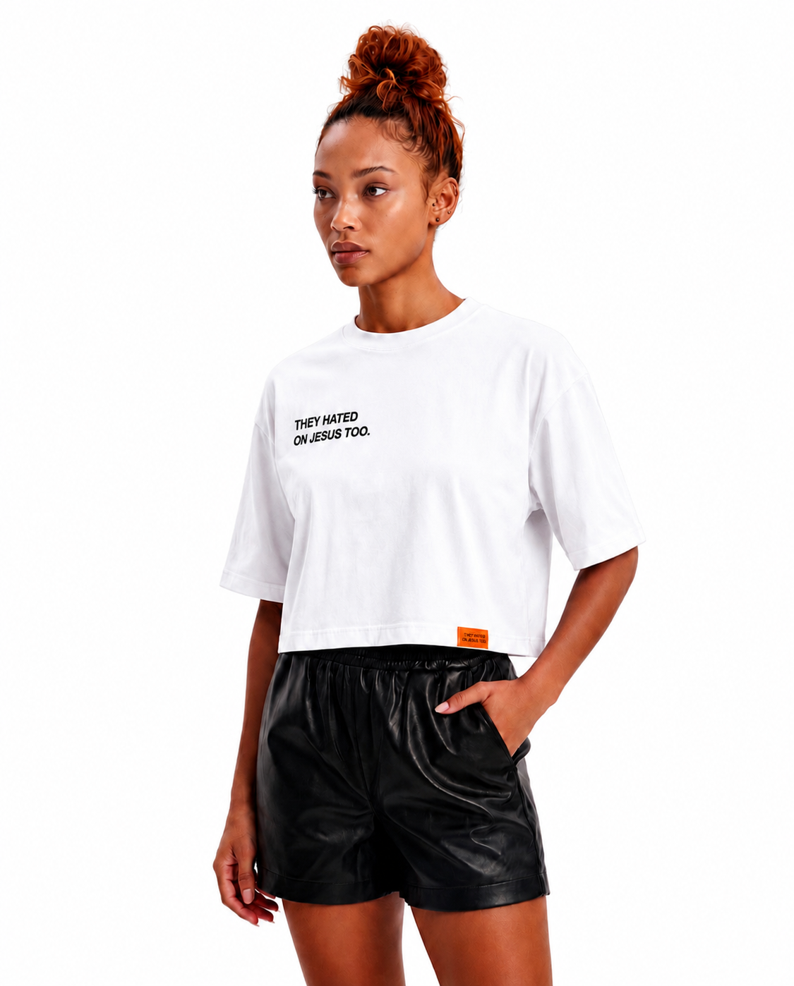 THJT LADIES OVERSIZED CROP TEE (WHITE)